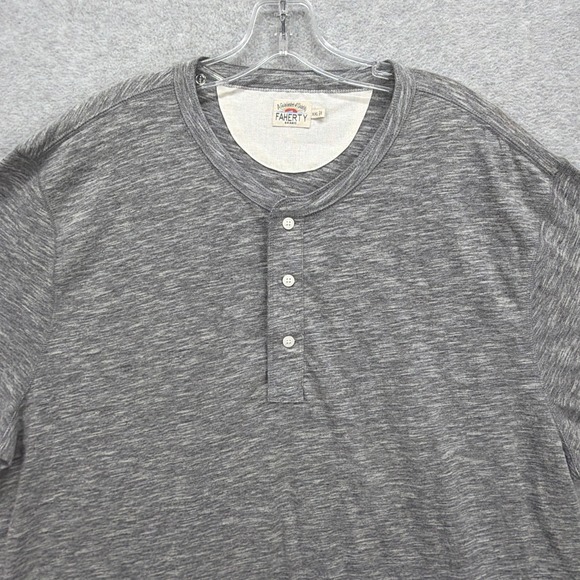 Faherty Shirt Men XXL Gray Heather Pullover Tee Henley Short Sleeve Cotton Blend - Picture 2 of 7